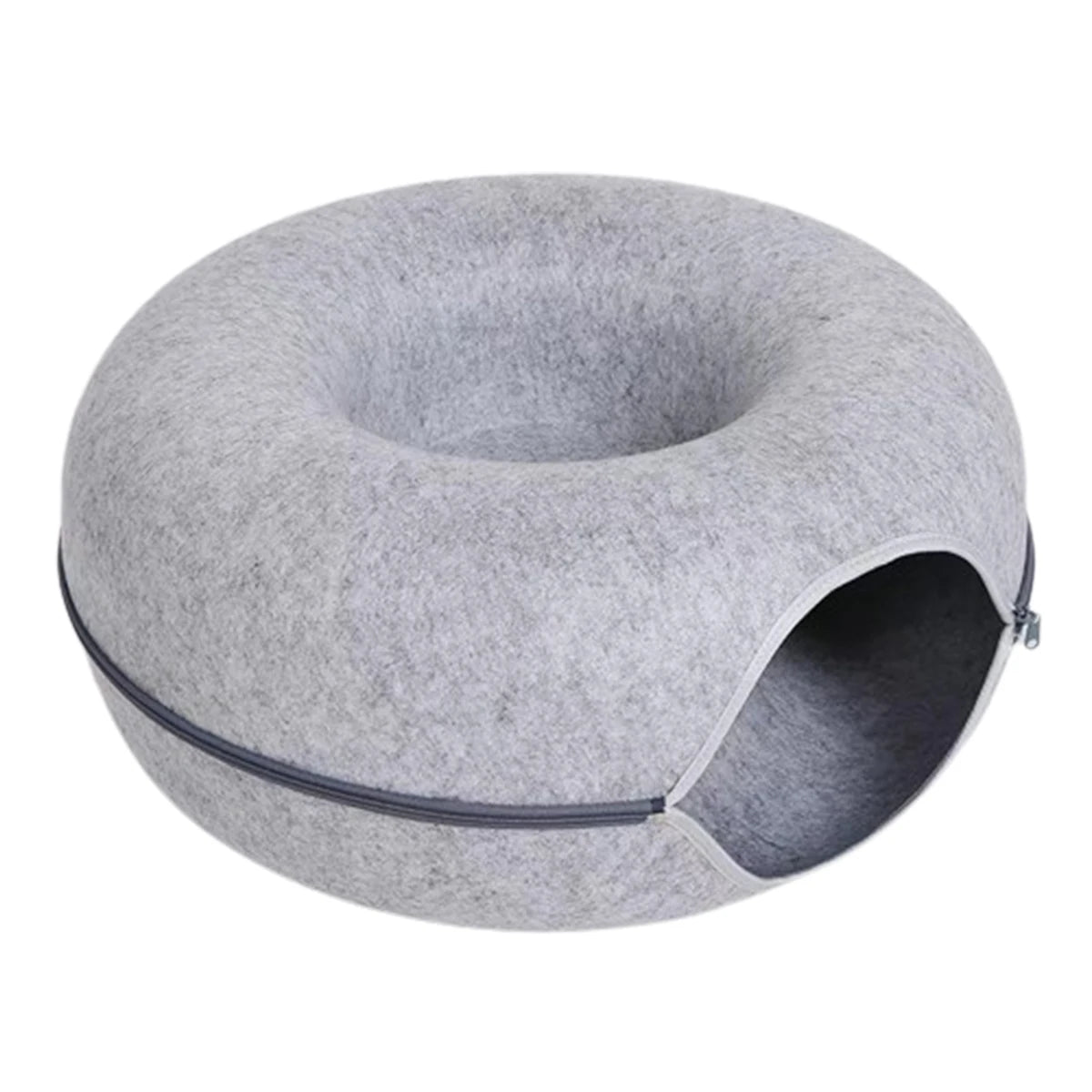 2-in-1 Felt Cat Tunnel Bed – Donut Cave & Play Tunnel