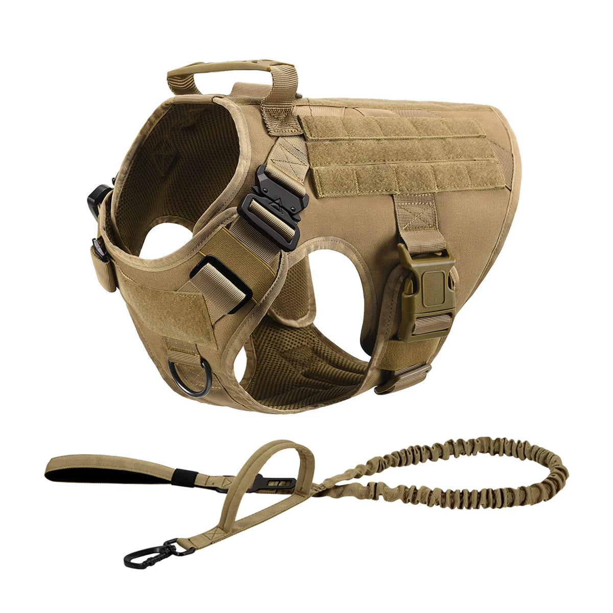 Tactical MOLLE Dog Harness Set with Pouches - Brown 2-Piece Set