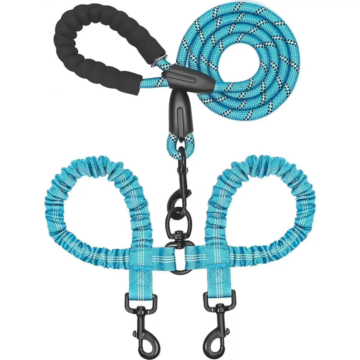 Tangle-Free Dual Dog Leash with 360° Swivel - Blue