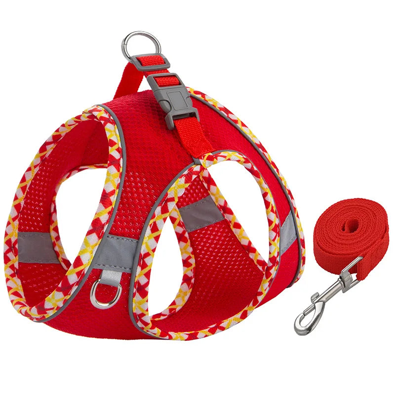 Reflective Mesh Dog Harness & Leash Set - Red