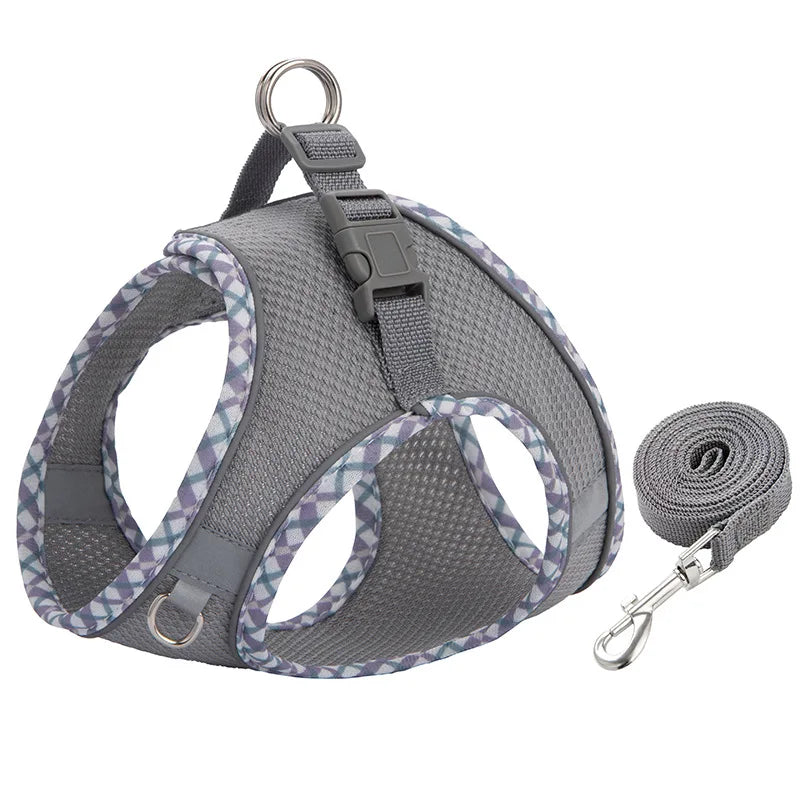 Reflective Mesh Dog Harness & Leash Set - Gray