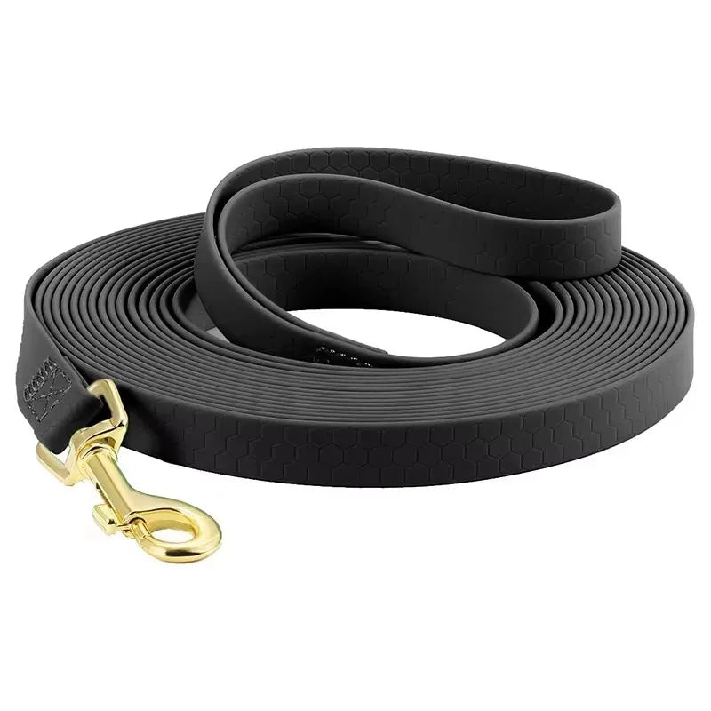 Waterproof PVC Dog Leash with Gold-Tone Buckle - Black