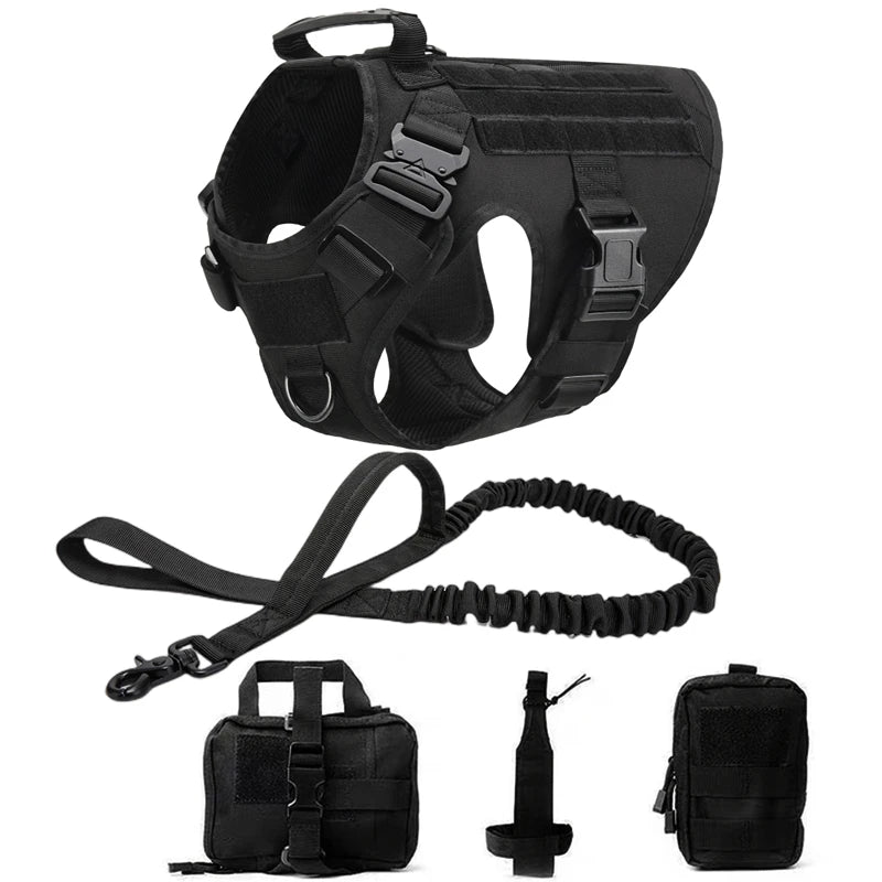 Heavy-Duty Tactical Dog Harness with Handle - Black 5-Piece Set
