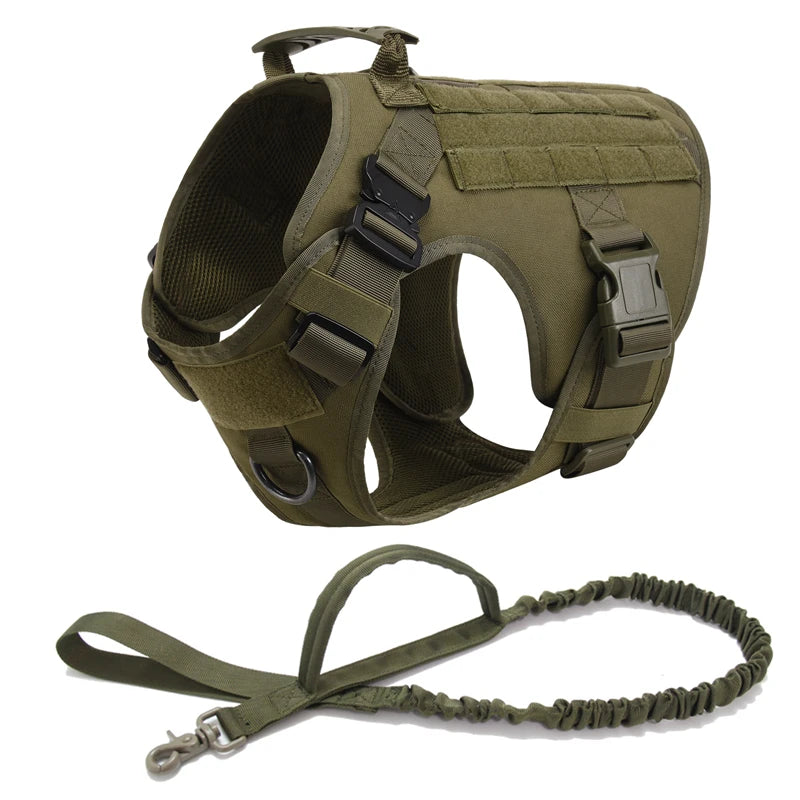 Heavy-Duty Tactical Dog Harness with Handle - Green 2-Piece Set
