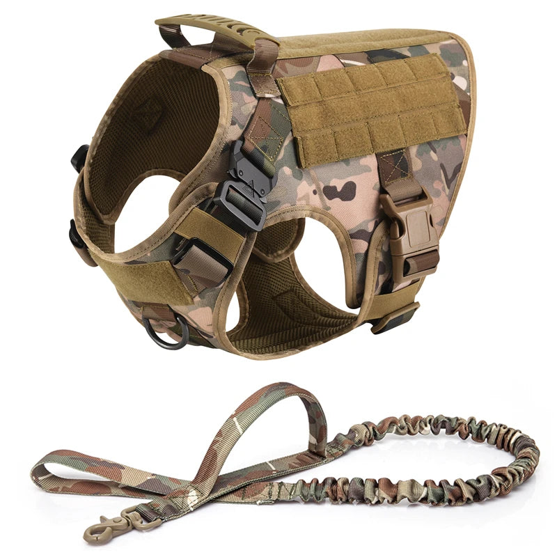 Heavy-Duty Tactical Dog Harness with Handle - Camo 2-Piece Set