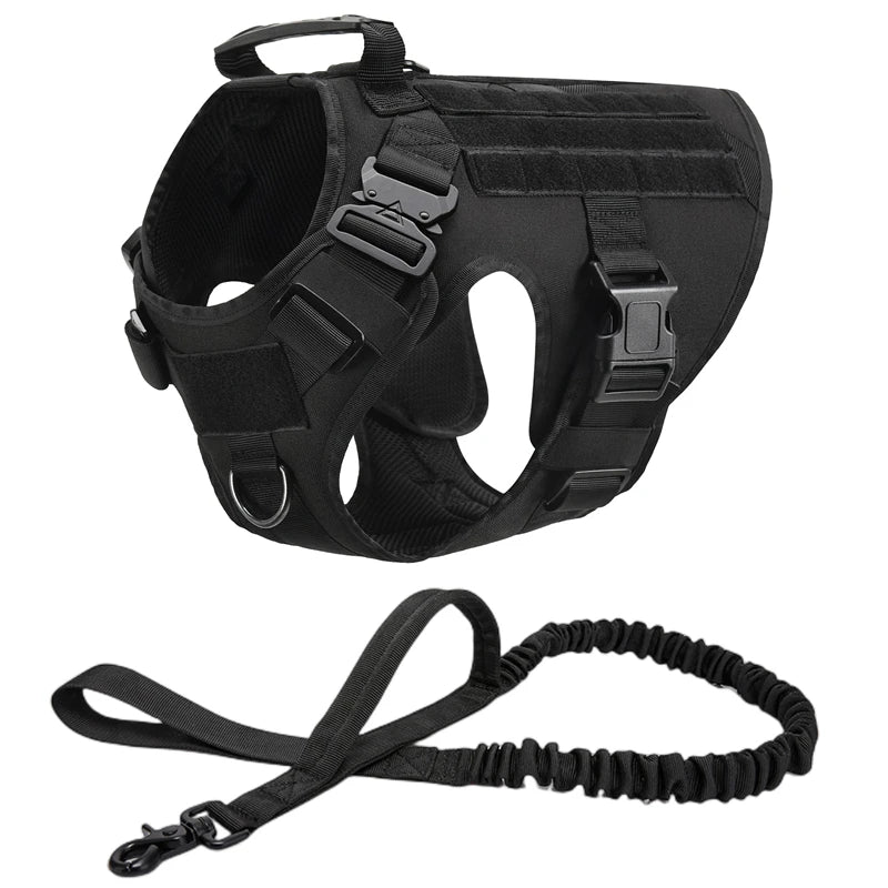 Heavy-Duty Tactical Dog Harness with Handle - Black 2-Piece Set