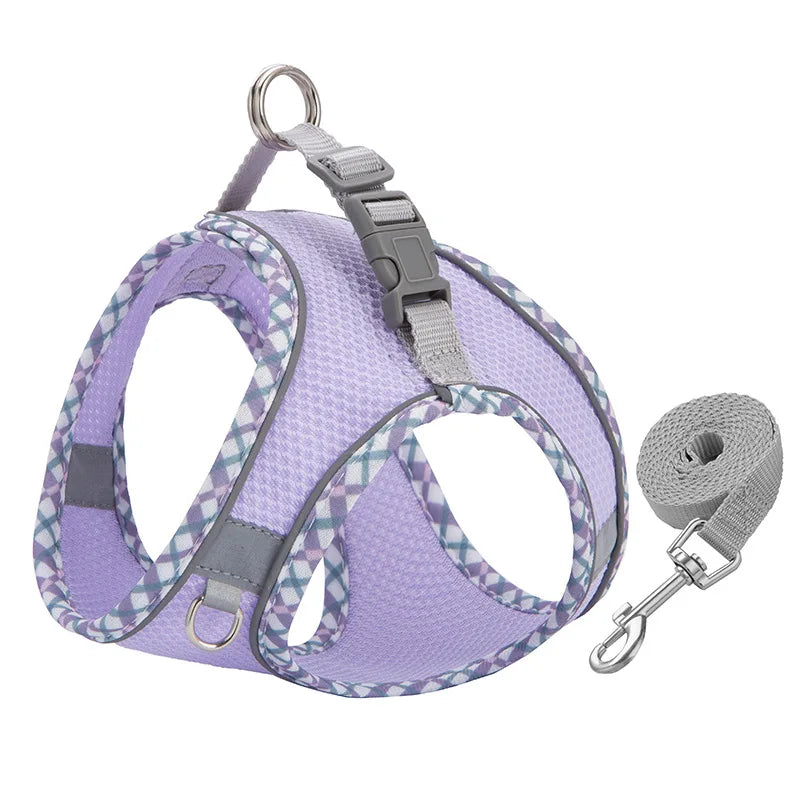 Reflective Mesh Dog Harness & Leash Set - Purple