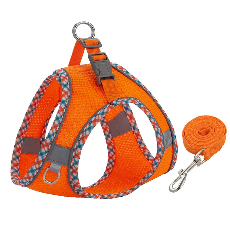 Reflective Mesh Dog Harness & Leash Set - Orange