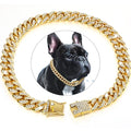Cuban Link Dog Collar with Cubic Zirconia Stones - Gold