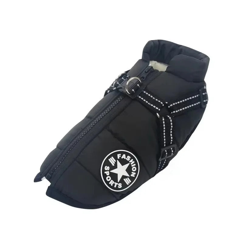 Waterproof Winter Dog Coat with Built-In Harness – Fleece-Lined