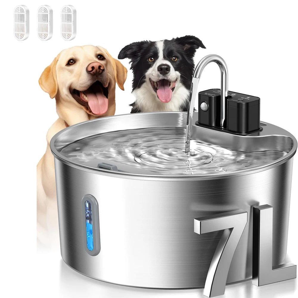 7L Stainless Steel Sensor Pet Water Fountain - Pet Water 3Chips