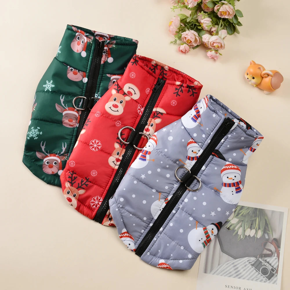 Christmas Print Dog Jacket with D-Ring – product overview