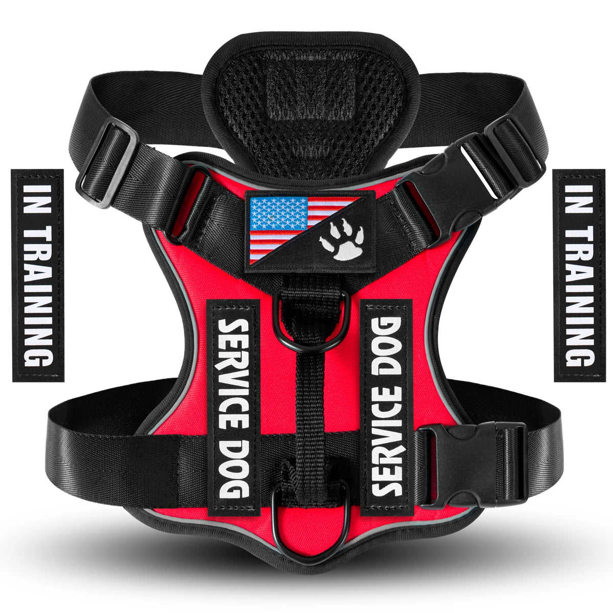 Reflective Service Dog Harness with 5 Patches - Red