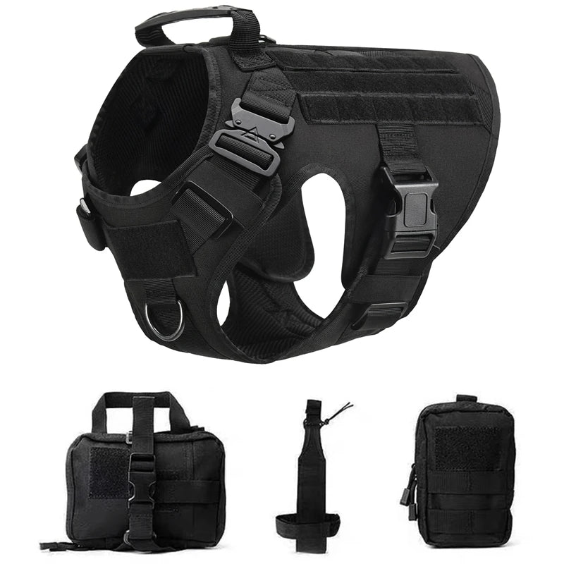 Heavy-Duty Tactical Dog Harness with Handle - Black 4-Piece Set