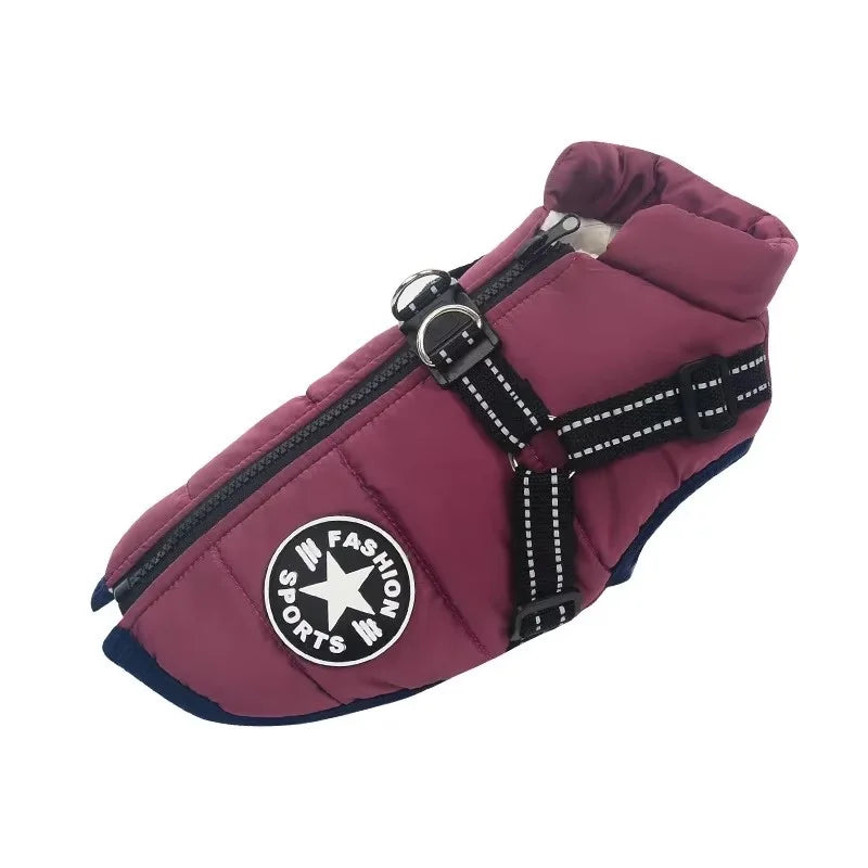 Waterproof Winter Dog Coat with Built-In Harness – Fleece-Lined