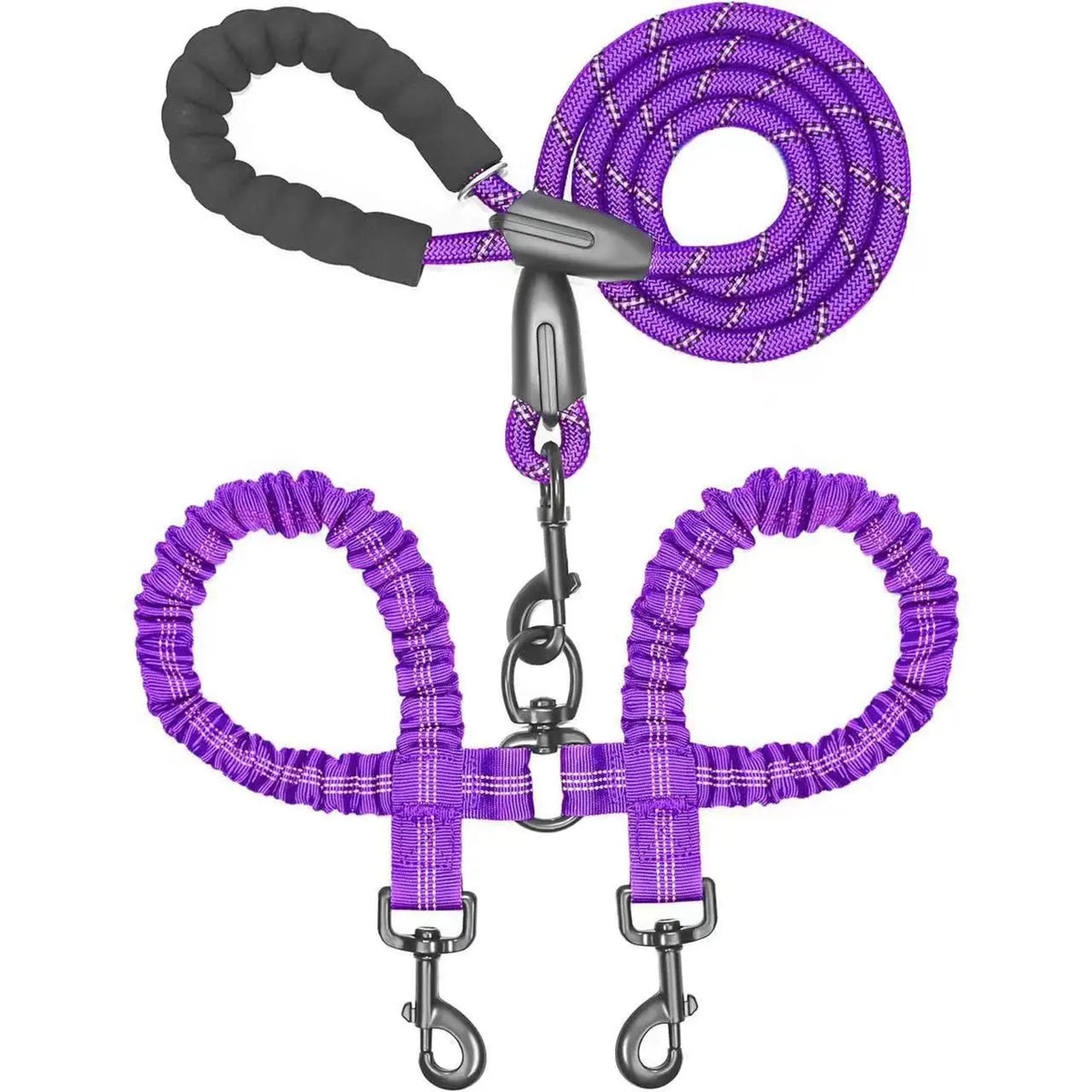 Tangle-Free Dual Dog Leash with 360° Swivel - Plum