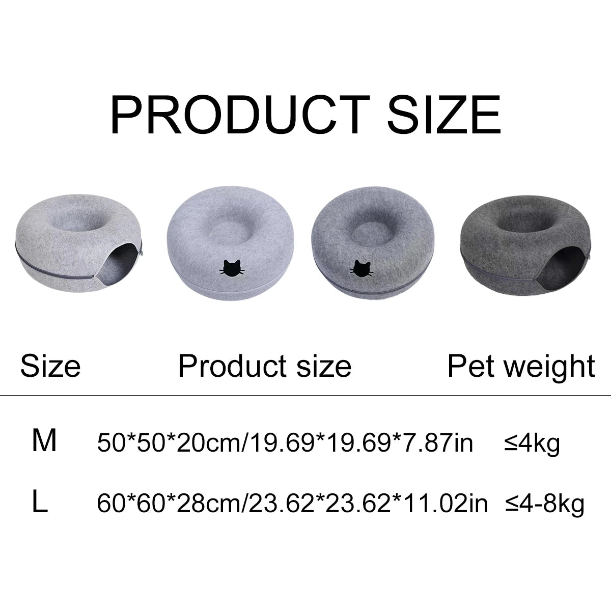 2-in-1 Felt Cat Tunnel Bed – Donut Cave & Play Tunnel