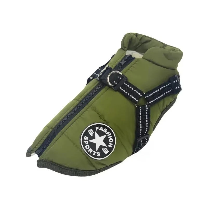 Waterproof Winter Dog Coat with Built-In Harness – Fleece-Lined