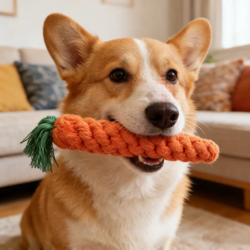 Braided Cotton Rope Carrot Chew Toy for Dogs