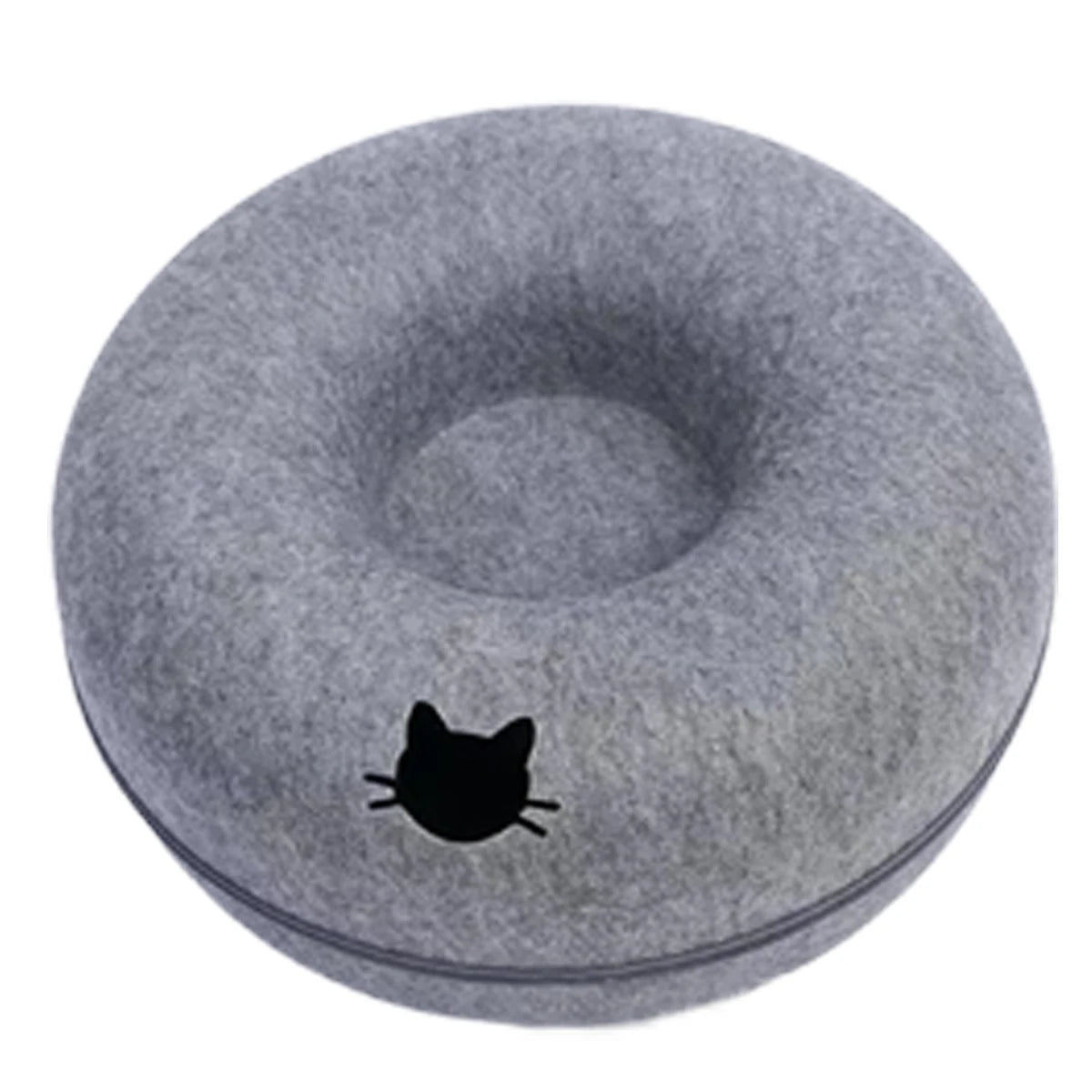 2-in-1 Felt Cat Tunnel Bed – Donut Cave & Play Tunnel