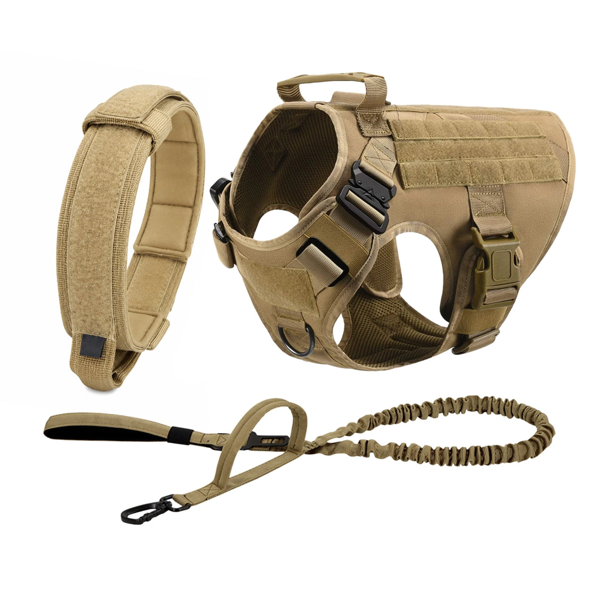 Tactical MOLLE Dog Harness Set with Pouches - Brown 3-Piece Set