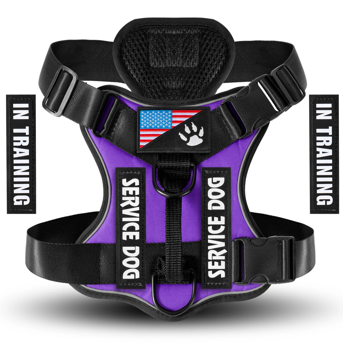 Reflective Service Dog Harness with 5 Patches - Purple