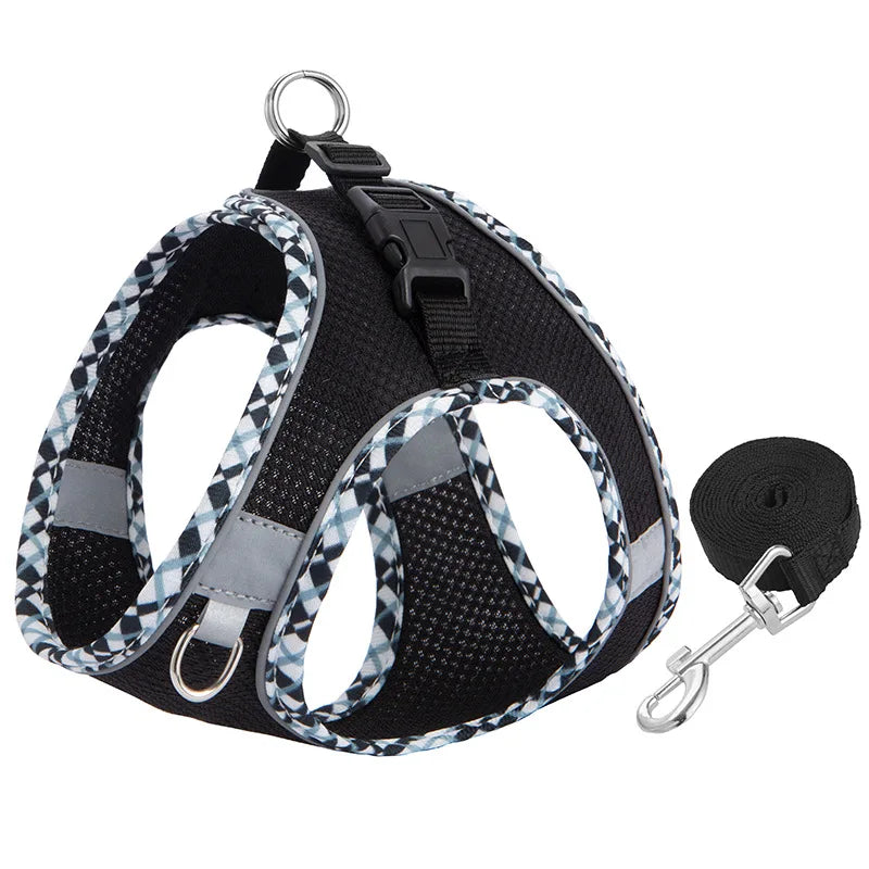 Reflective Mesh Dog Harness & Leash Set - Black