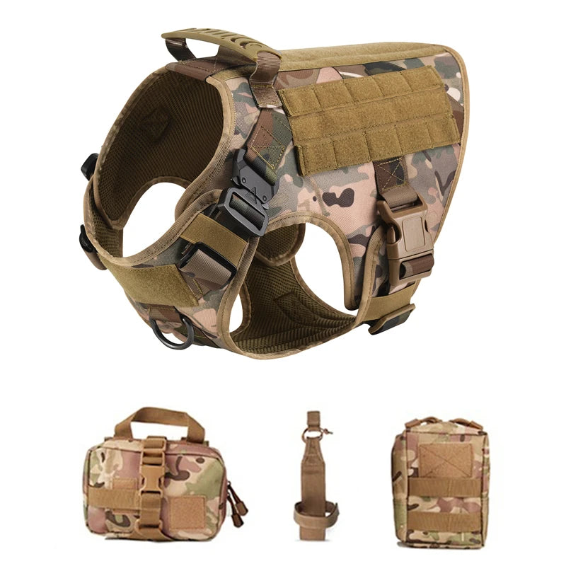 Heavy-Duty Tactical Dog Harness with Handle - Camo 4-Piece Set