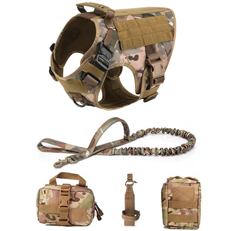 Heavy-Duty Tactical Dog Harness with Handle - Camo 5-Piece Set