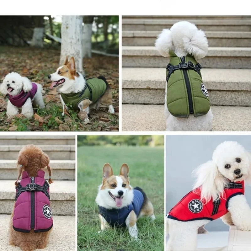 Waterproof Winter Dog Coat with Built-In Harness – Fleece-Lined