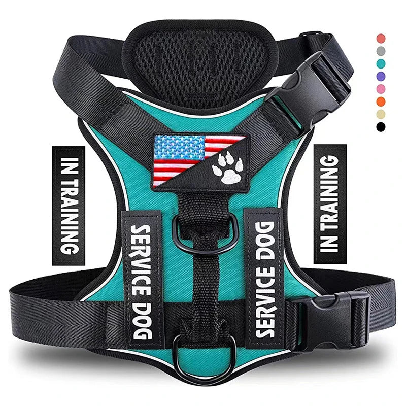 Reflective Service Dog Harness with 5 Patches - Green