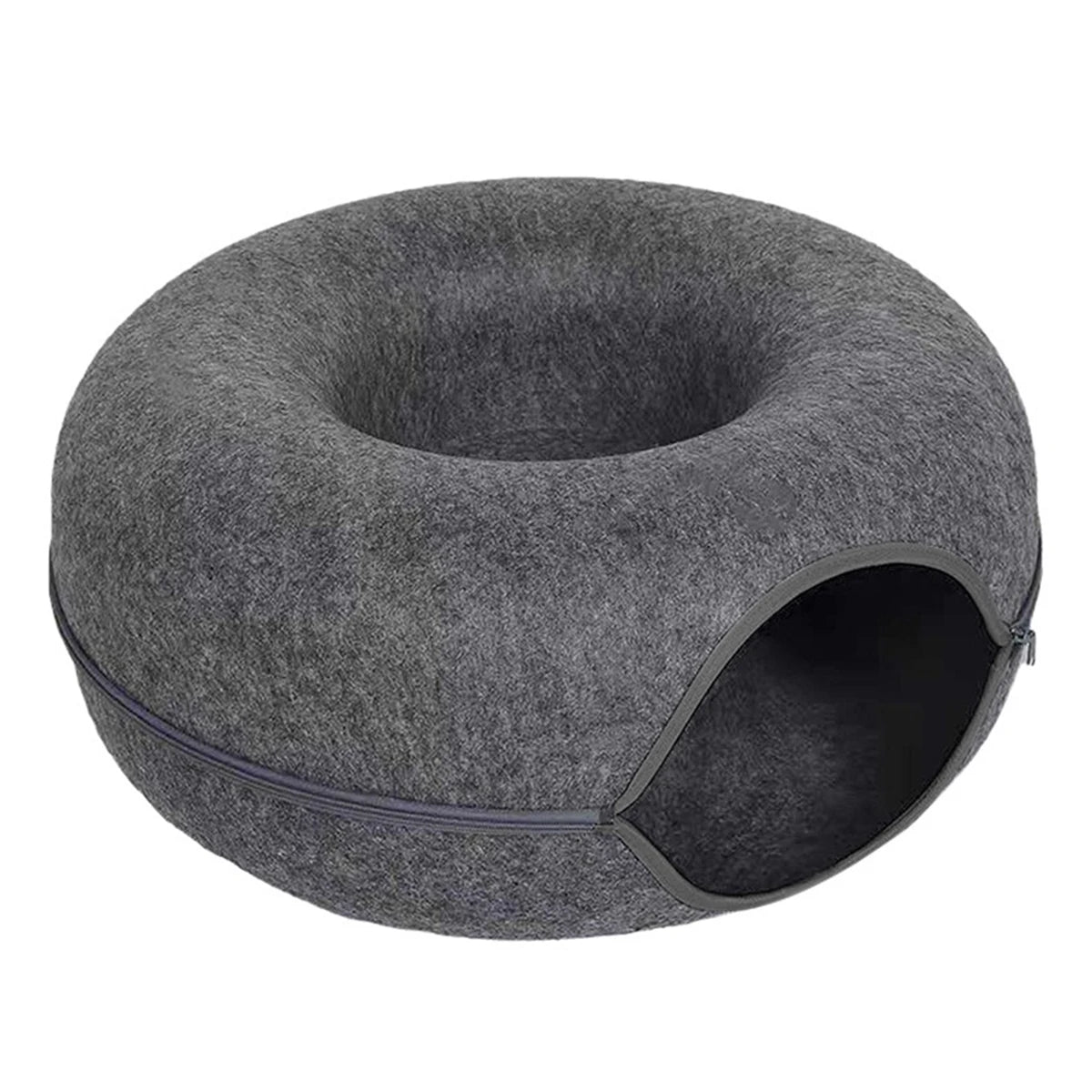 2-in-1 Felt Cat Tunnel Bed – Donut Cave & Play Tunnel