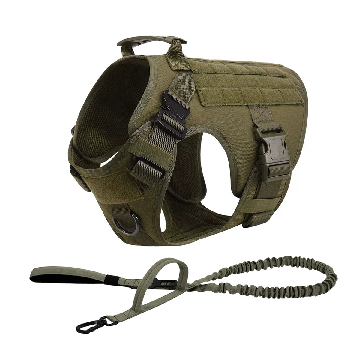 Tactical MOLLE Dog Harness Set with Pouches - Green 2-Piece Set
