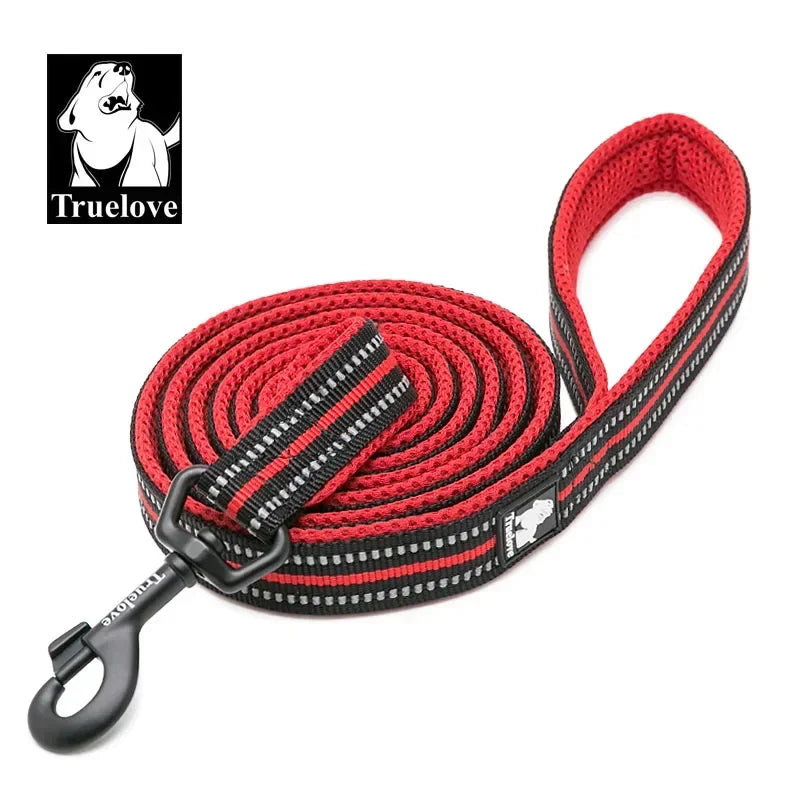 Neoprene-Padded Reflective Dog Leash - Red
