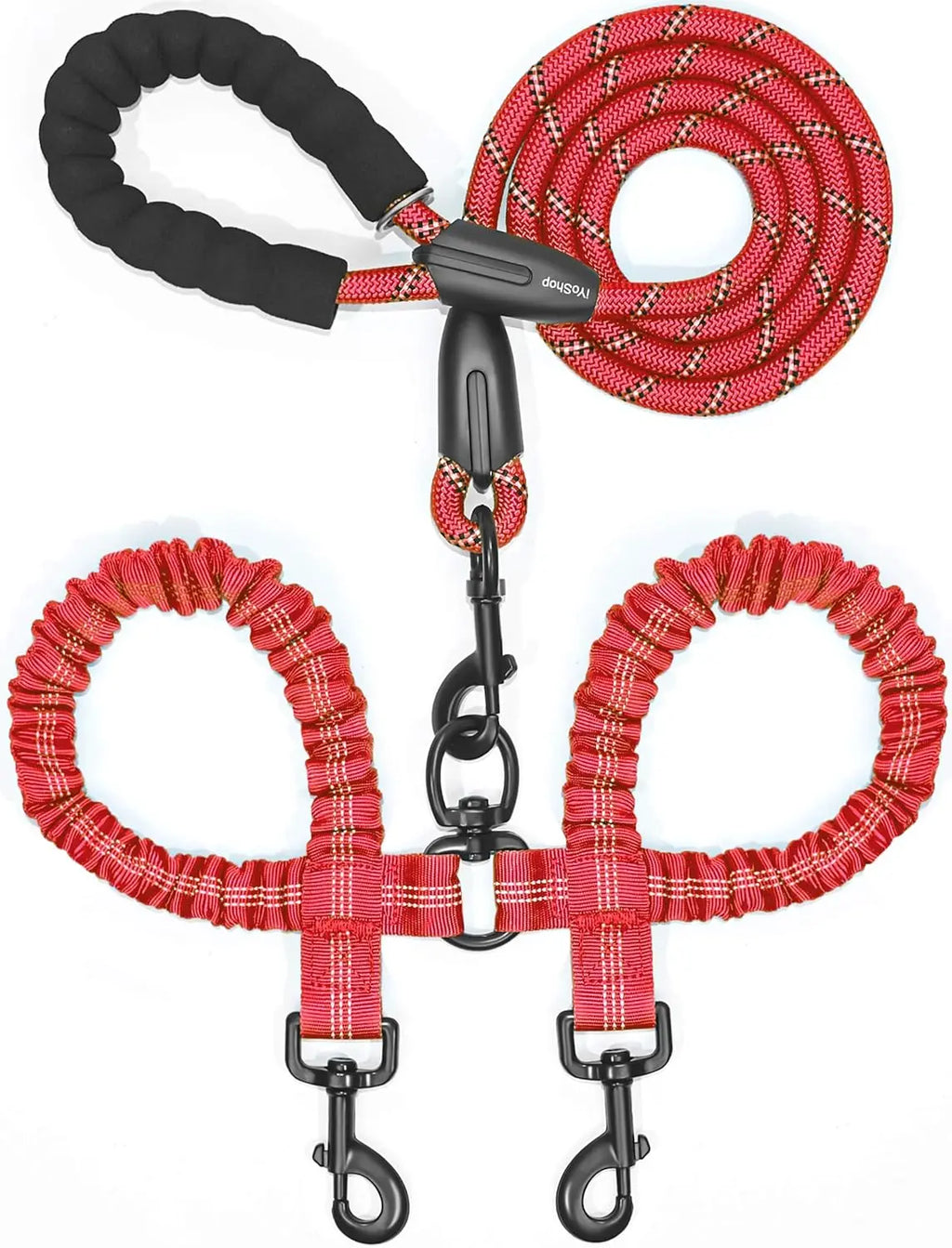 Tangle-Free Dual Dog Leash with 360° Swivel - Red