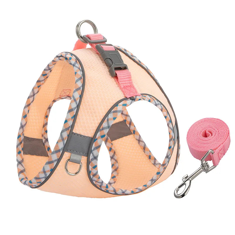 Reflective Mesh Dog Harness & Leash Set - Pink