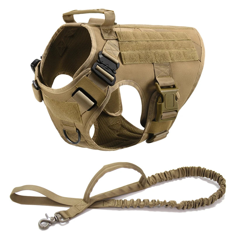 Heavy-Duty Tactical Dog Harness with Handle - Brown 2-Piece Set