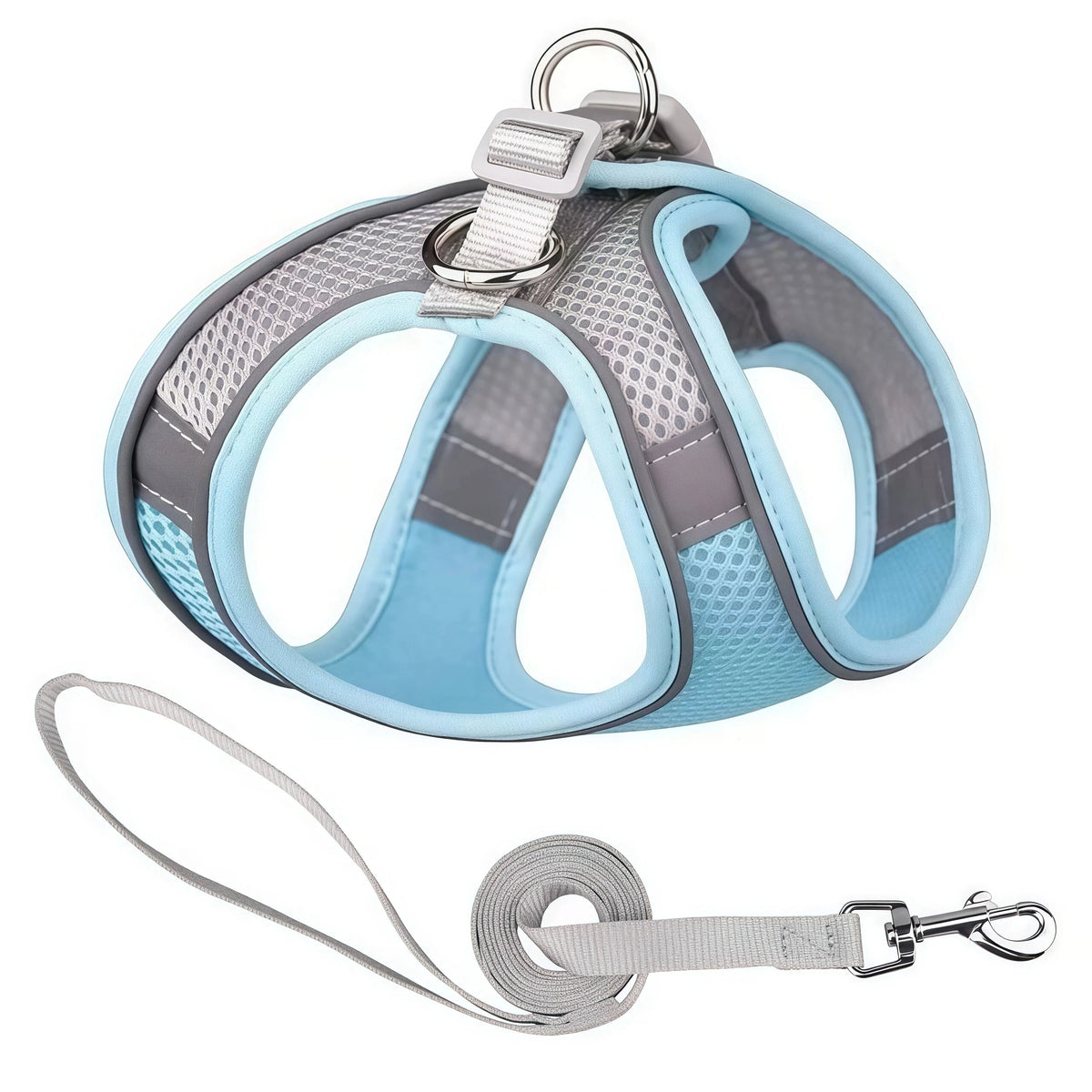 Reflective Mesh Dog Harness & Leash Set - Blue Gray