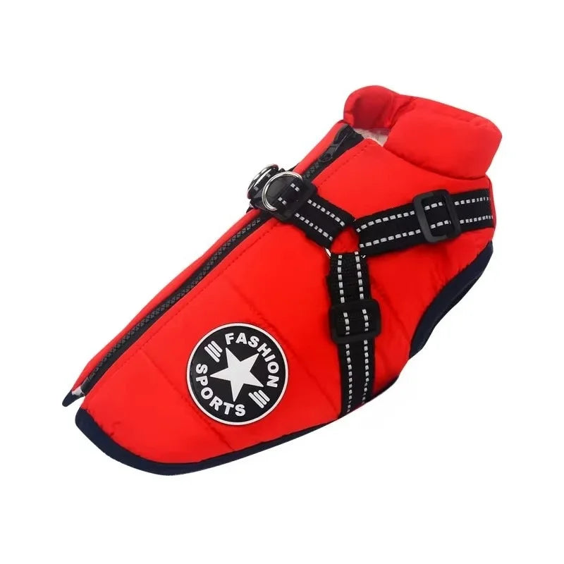 Waterproof Winter Dog Coat with Built-In Harness – Fleece-Lined