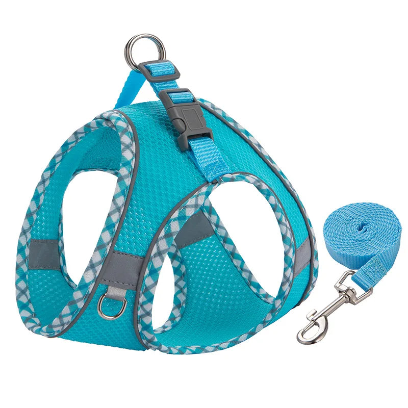 Reflective Mesh Dog Harness & Leash Set - Blue