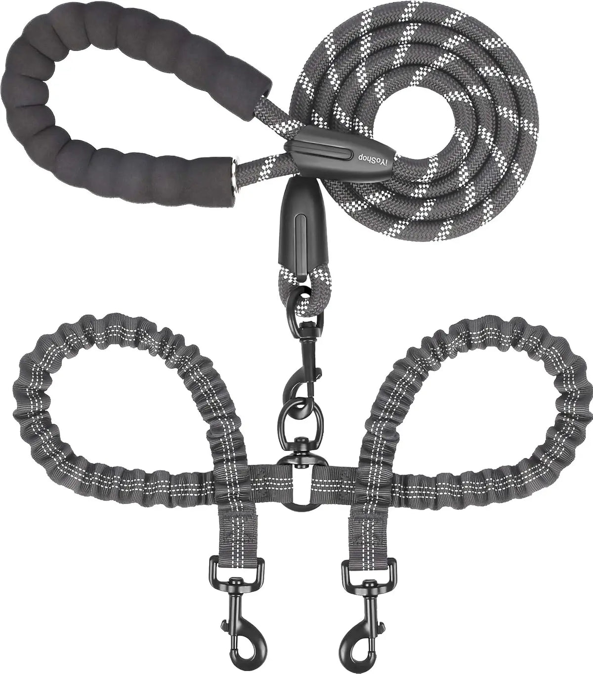 Tangle-Free Dual Dog Leash with 360° Swivel - Black