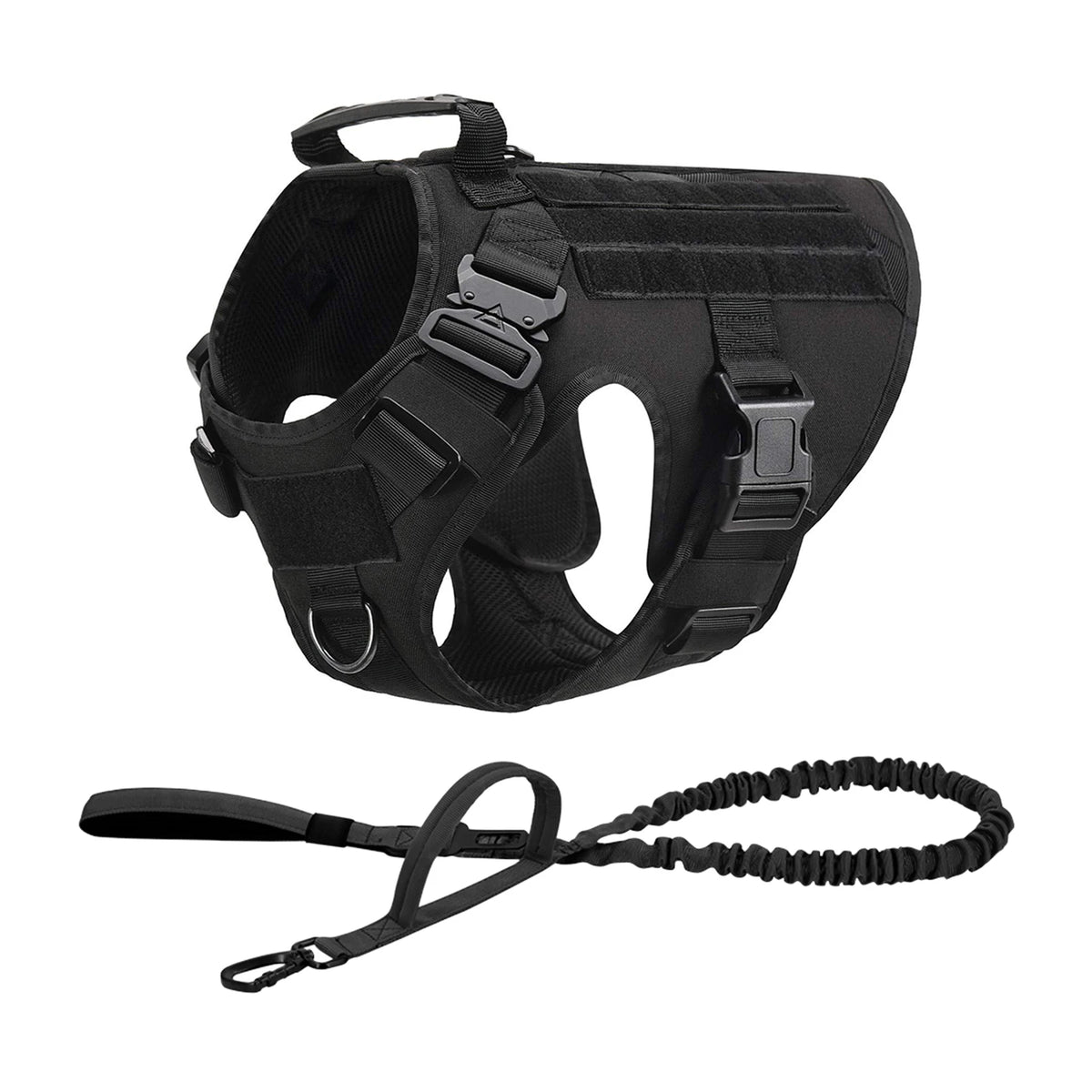 Tactical MOLLE Dog Harness Set with Pouches - Black 2-Piece Set