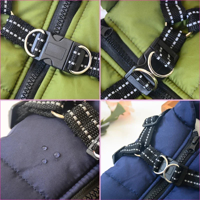 Waterproof Winter Dog Coat with Built-In Harness – Fleece-Lined