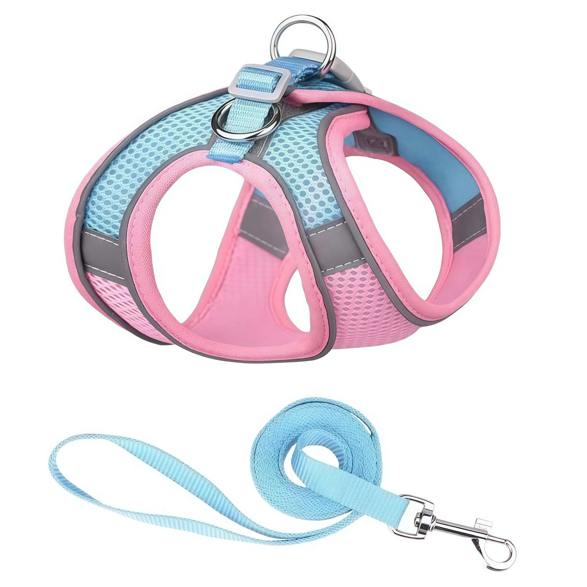 Reflective Mesh Dog Harness & Leash Set - Pink Blue