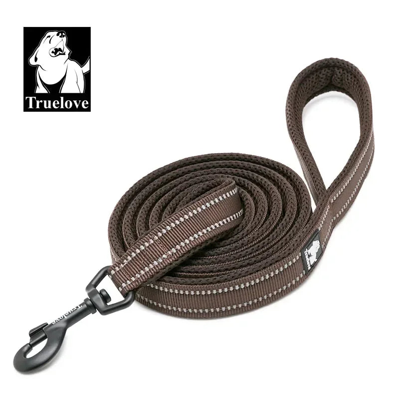 Neoprene-Padded Reflective Dog Leash - Brown