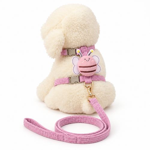Pink character pet harness and matching leash set