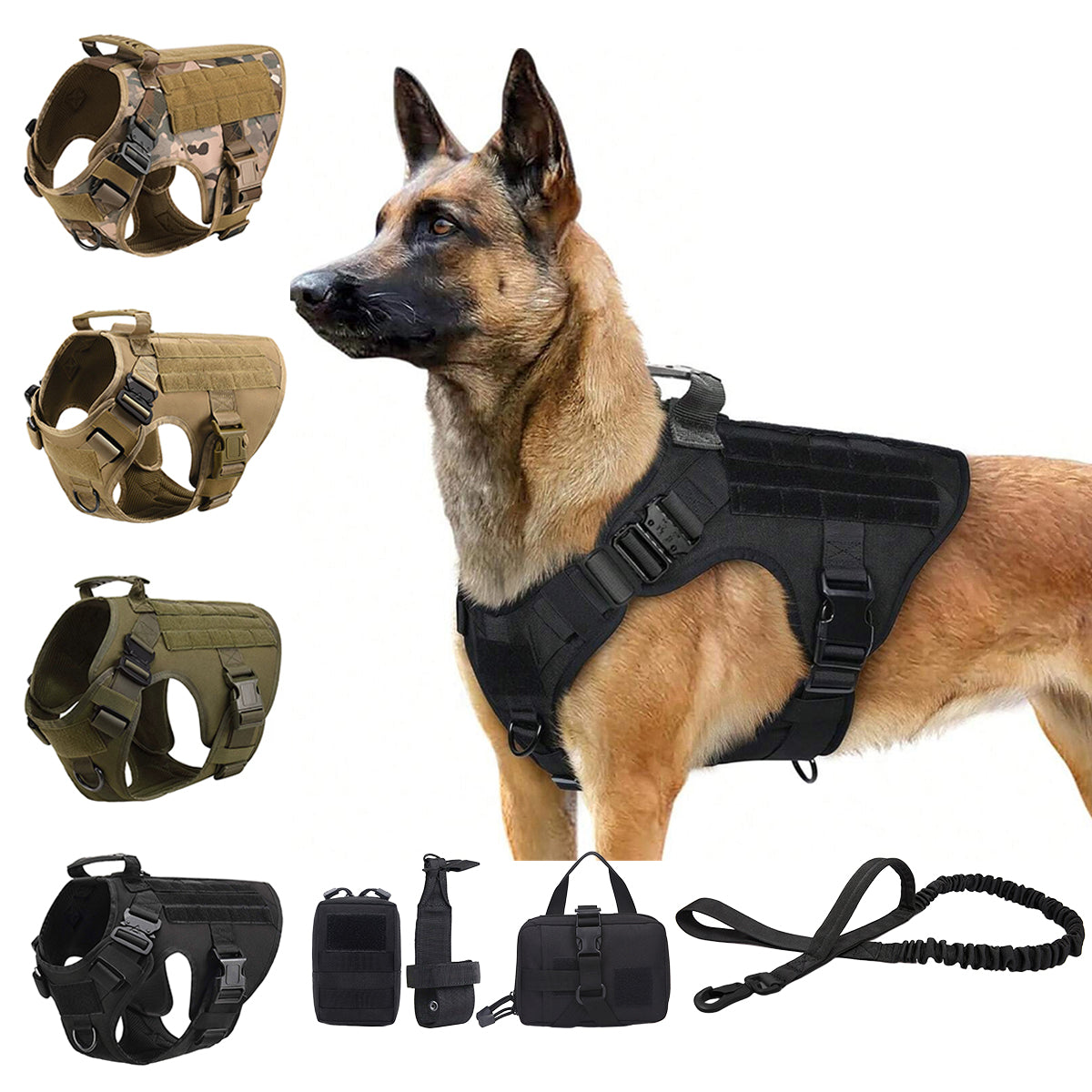 Tactical MOLLE Dog Harness Set with Pouches