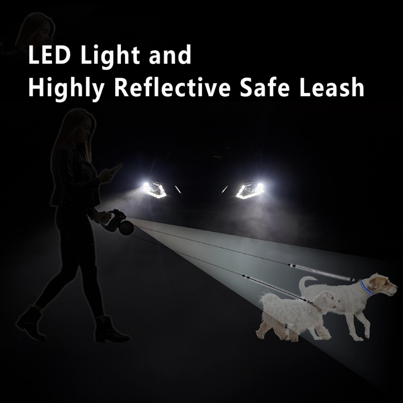 3m Retractable Dog Leash with LED & Bag Holder