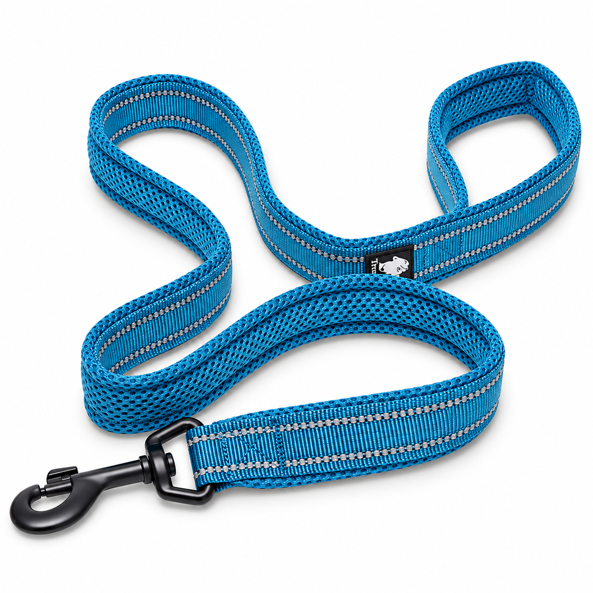 Blue and black reflective soft-padded dog leash