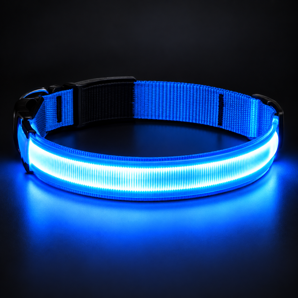 USB rechargeable blue LED safety dog collar